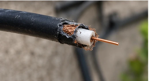 Damaged coax security camera cable causing video loss
