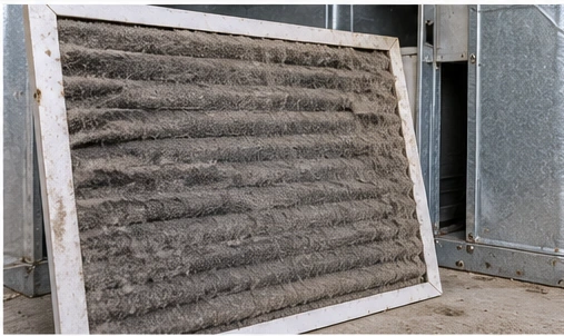 Dirty HVAC air filter restricting indoor airflow
