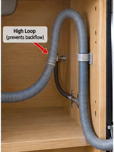 Dishwasher drain hose high loop under sink
