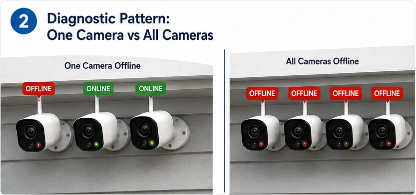 One security camera offline compared with all cameras offline