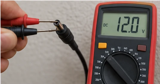 Testing a 12 volt security camera power adapter with a multimeter