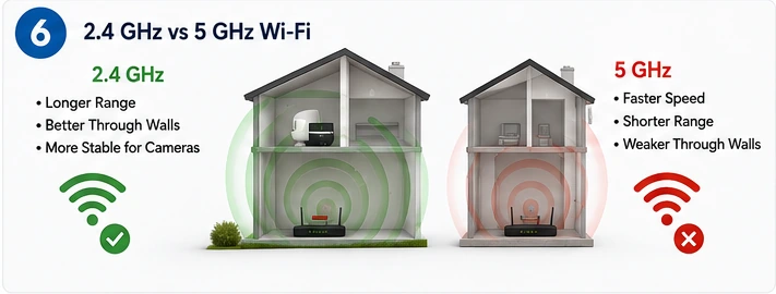 2.4 GHz versus 5 GHz Wi-Fi range for a security camera