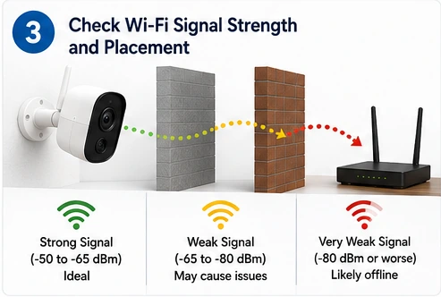 Security camera Wi-Fi signal weakened by distance and walls
