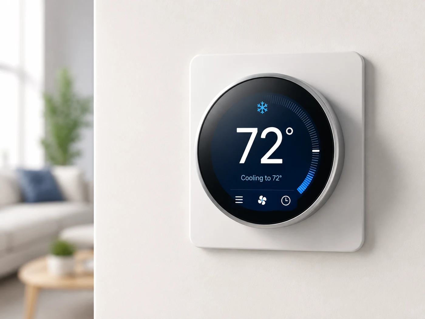 Thermostat not working troubleshooting guide with a smart thermostat showing 72 degrees