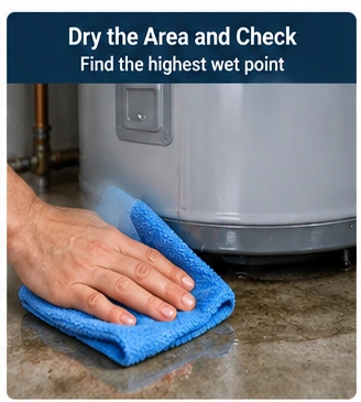 Drying around a water heater to trace the highest wet point