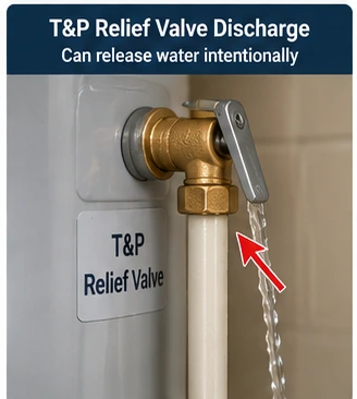 Water heater T and P relief valve discharge pipe leaking water